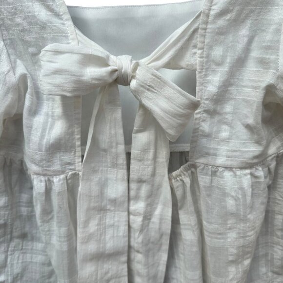 Grace White Cotton Babydoll Top Puff Sleeve Back Bow Tie Cottagecore Beachy LG‎ - Picture 4 of 6